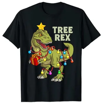 Коледен динозавър За момчетата и мъжете, Коледа, коледно Дърво, Рекс, тениска, 100% Памук, Забавни летни тениски с къс ръкав за момичета