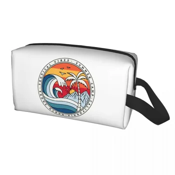 Косметичка за Калифорнийския плаж, сърф, Женски Козметични Органайзер за пътуване, Чанти за съхранение на тоалетни принадлежности Kawaii Summer Surfer