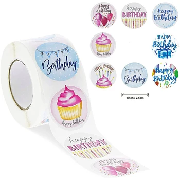 100-500 бр Кръгли етикети честит рожден Ден, етикети за печат на пликове, опаковане на подаръци за парти по случай рожден ден, детски играчки, декорация, канцеларски материали, етикети