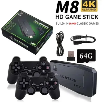 4K видео игра Стик на Безжичния Контролер M8 Геймпад Вграден 20000 + Игри 64G Ретро Преносим Игри Плейър HD TV Game Стик За Деца