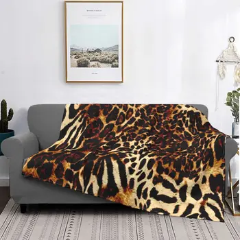 Леопардовое Одеяло С Изображение на Тигър, Фланелевое Всесезонное Абстрактно Джобно Леко Одеало за Домашния Офис, Спално Бельо