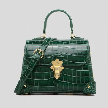 Дамска чанта луксозна дизайнерска чанта от телешка кожа с изображение на крокодил Женствена чанта от естествена кожа, дамски чанта