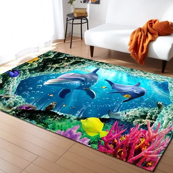 Стилен килим с каменна пеперуда, Подложка за пода в спалнята, Дълго декорация на кухня, Световен океан, Коралов Делфин, 3D подложка за коридор