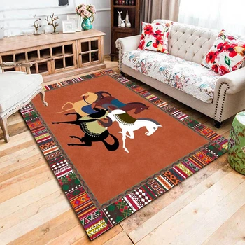 Разтегателен диван и масичка в хола в Марокански етнически стил, Нескользящий подложка за пода, Черно-зелената рамка, килим във формата на кон, Нощни подложки за спални