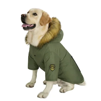 Зимна топла naka яке за кучета с водоустойчива кожа яка, коледна дрехи за кучета с качулка и иконата, по-дебели аксесоари за кучета за големи кучета
