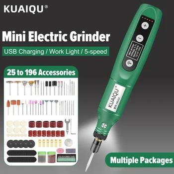Мини бормашина KUAIQU, професионална USB-безжична електрическа машина за опесъчаване, набор от въртящи се инструменти с аксесоари 196 бр. Комплект от лак за нокти 