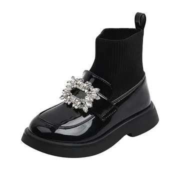 Нови ботильоны с пръсти, зимни обувки за момичета, Масивна Елегантни сладки бебешки къси обувки от лачена кожа, Зимни модни детски обувки