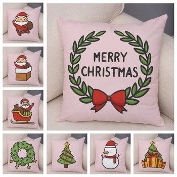 Весела Коледа, декорация във формата на животни, сладък cartoony Дядо Коледа, калъфка за възглавница, мека плюшен калъфка за дивана в детската стая