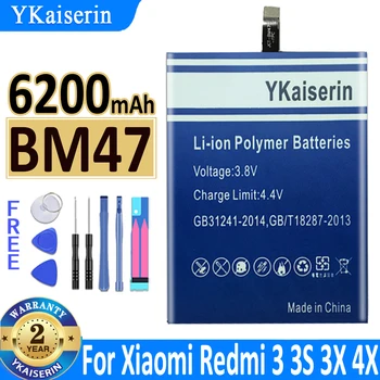 YKaiserin За Xiao Mi BM47 BM 47 Батерия с капацитет 6200 mah За Xiaomi Redmi 3 Redmi3 3S 3X 4X 3pro 3 Pro Резервни Батерии + Инструменти