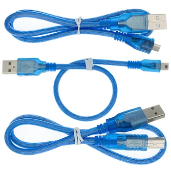 30 cm кабел USB за Uno R3/Nano/MEGA/Leonardo/Pro Micro/DUE Син Висококачествен Кабел Type A USB/Mini USB/Micro USB за Arduino