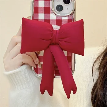 Корейски Сладък червен 3D пуховик с магнитен група и лък, златна писалка за телефон, стойка за телефон Magsafe Griptok за iPhone