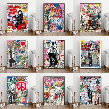 Плакат Banksy Абстрактна маймуна и детски плакати и щампи произведения на графити върху платно поп-градинска стенни картина Home Decor Cuadro