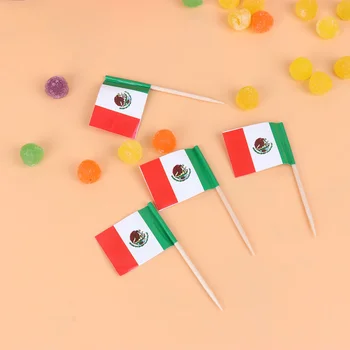 100 броя, Topper за кифли, клечка за Зъби, за тортата, Знамена, Банери, Десерт флаг, клечки за Зъби, Дървени орнаменти на Независимостта на Мексико