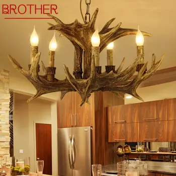 Модерен полилей BROTHER с оленьими рога, творчески окачен лампа от смола в ретро стил, осветителни тела за дома, хол, трапезария, бар, кафене