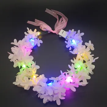 Led Светлинен Цветен Венец Светещ Венец Лента За Коса LED Хавайски Lei Превръзка На Главата Цвете Короната Венец Рожден Ден, Сватба Парти Аксесоари