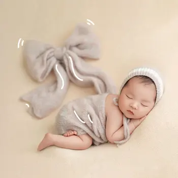 Вязаный реквизит за снимки на новородени Kd, стреч-фолио, подпори за представляващи, прекрасна вълнена шапчица, Мека и удобна наметало за фотосесия на бебето