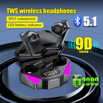 X15 TWS Слот Слушалки Безжични Bluetooth Слушалки С Микрофон Басовое Аудио Позициониране на Звука 9D Стереомузыка HiFi Слушалки За Геймъри
