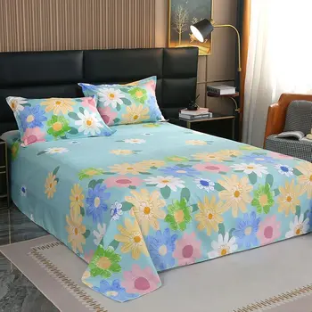 Комплект спално бельо в големи размери и с креативни цветя, покривки с принтом, приятен за кожата, чаршафи и калъфки за възглавници Home Двойно Queen Size