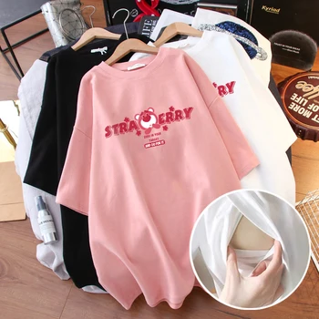 Лятна тениска за бременни с къс ръкав, облекло за кърмещи майки с модерен принтом, дрехи за кърмене, потници за жени в период на кърмене след раждането
