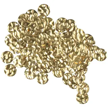 100 БР Позлатени Златни висулки за монети Кръгли Плоски 13 мм Златни висулки Златна Монета Позлатени гривна с дискови висулки