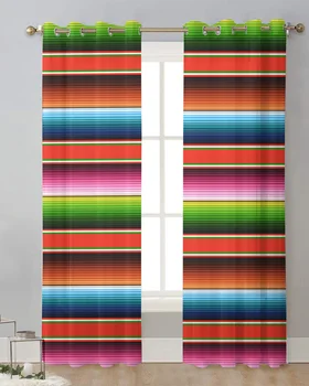 Цветни прозрачни завеси в мексикански лента за всекидневната, пердета за кухня, модерен тюлевые пердета от воал