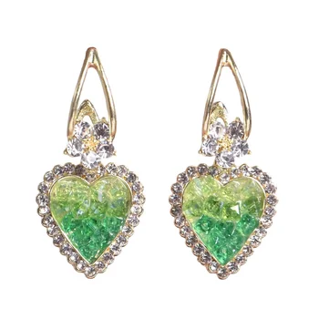 Гланцово Зелено/Черно сърцето Блестящи кристали и Кристални Обеци-карамфил Модни бижута за жени, Подарък за Момиче
