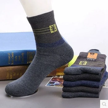 Нови 5 двойки/лот, мъжки вълнени чорапи, ежедневни дебели памучни чорапи на райета, зимни чорапи, мъжки чорапи с високо качество