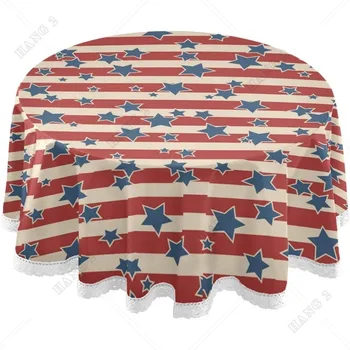 Кръгли покривки с американски патриотическими звезди, на 4 юли, моющееся покритие от полиестер за опресняване в чест на Деня на независимостта, партита