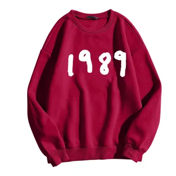 Есенно-зимни дамски блузи в стил хип-хоп с дълъг ръкав, всекидневни топ с кръгло деколте и джобове, мек вълнен плат пуловер свободно, намаляване, 1989 тениска