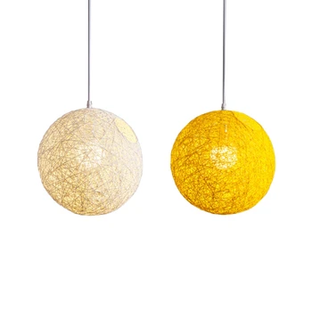 Топка полилей от бамбук, ратан и коноп, 2 броя индивидуално творчество, сферична лампа от ратан - бял и жълт