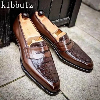 Мъжки бизнес обувки в британския стил в ретро стил, с остри пръсти, марка висококачествена ръчно изработени обувки за бизнес партита, светски събития и сватби