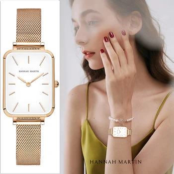 Ретро Квадратни часовници за жени, дамски часовник от розово злато, ултра-малък циферблат, кварцов часовник, Луксозен стоманена мрежест каишка, часовници