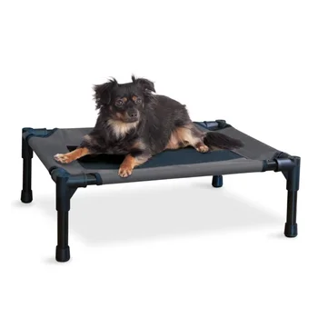 Стоки за домашни любимци K & H Оригиналната кошче за домашни любимци, повдигнати легло за кучета, струя черна Малка 17 X 22 X 7 инча