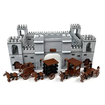 Средновековни военни Строителни блокове на MOC, комплекти за древния град, Врата, стена, треньорът на превозното средство, Тухли, играчки, съвместими с LEGO