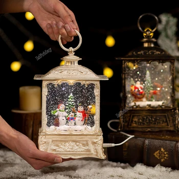 Коледен фенер Светлина весела Коледна Украса, Дядо Коледа, снежен човек Коледно дърво Фенер Декорация на Дома Подаръци за коледното парти
