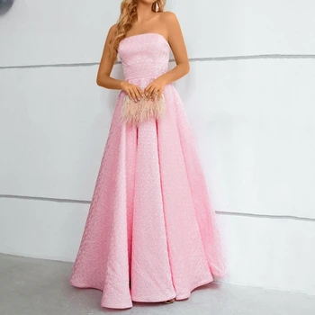 Vestidos Prom 2023, Елегантни вечерни рокли за жени, празнична дреха е без презрамки, с розов принтом, рокля-trapeze за сватба