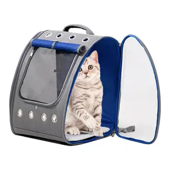 Раница-переноска за домашни любимци Прозрачен калъф за носене на котки Удобна възглавница за подкрепа на гърба Голям капацитет За пътуване на открито