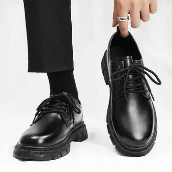 Мъжки обувки, за костюми, есен 2023, Нова ежедневни кожени обувки за мъже, обувки за момчета с меки подметки, зимни мъжки обувки за черни дъски, мъжки обувки