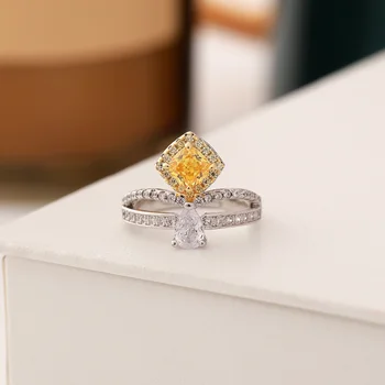 марка Истински лукс истински бижута на известни личности дамски имитация циркониевой прах жълт бриллиантового цвят пръстен Квадратни бижута са популярни