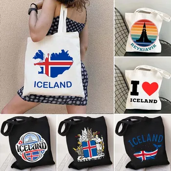 Рейкявик Исландия Флаг във формата на сърце, Герб, картата, Знакът на печата, Viking, Купувач, Харадзюку, холщовая чанта-тоут, памучен Еко-чанта за през рамо