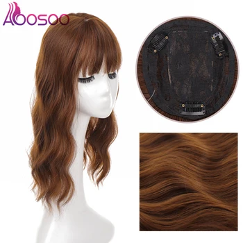 Дамски изкуствена капачка за коса AOOSOO water Wave, лесно пълномаслено удължаване на косата с влакно бретон, 3 фиби за коса