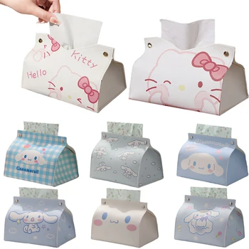 Кутия за салфетки Sanrio Hello Kitty, Аниме, държач за кърпички за работния плот, Аниме, Мобилен Контейнер за салфетки, Водоустойчив Кожена Кутия за съхранение на хартия