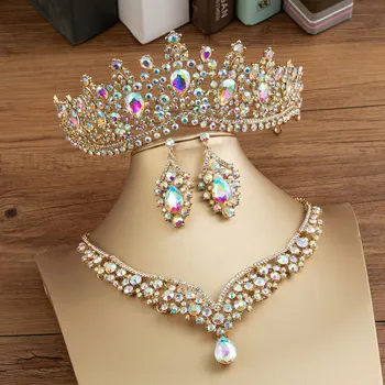 Сватбена Украса на короната за коса прическа на булката в бароков стил, Планински кристал, злато, сребро цветове Диадеми Аксесоари принцеса за кралската партита
