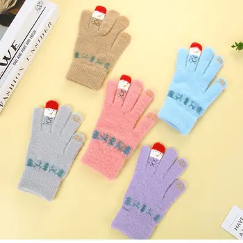 Crochet ръкавици със сензорен екран, имитация на кашмир, защита от студеното време, топлите ръкавици на всички пръсти, топли Коледни ръкавици за снежен човек