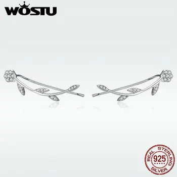 WOSTU, високо качество на обеци-карамфил от сребро 925 проба с лъскави листа на растения за жени, модни бижута от сребро DXE266