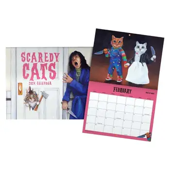 Календар на котката, на 12 месеца, Креативен стенен месечен календар Scaredy Котка за планиране, организиране и ежедневника