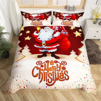 Комплект Пододеяльников за пуховых одеяла с Коледа, комплект спално бельо King Santa Claus, Покривки с две блестящи звезди от микрофибър, Коледна Елха