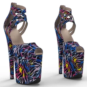 Нов цвят дамски сандали на висок ток 20 см/ 8 инча с изкуствен покрив, пикантни модела обувки за показване и танци на един стълб 006