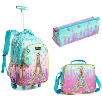 Детски училищен раница на колела, детска, училищна чанта за количка, чанта за тийнейджъри, платно раница за момичета, пътнически багаж, чанта-тролей