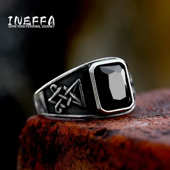 Нов пръстен Луцифер, Сатана от неръждаема стомана Винтажное Пръстен с вложка от Титанов стомана с черен кристал, Пръстени, Но Злото за мъже, бижута за пръстите